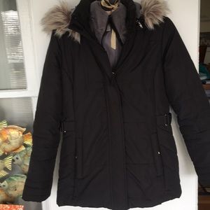 Free Country black winter coat with fur hood trim